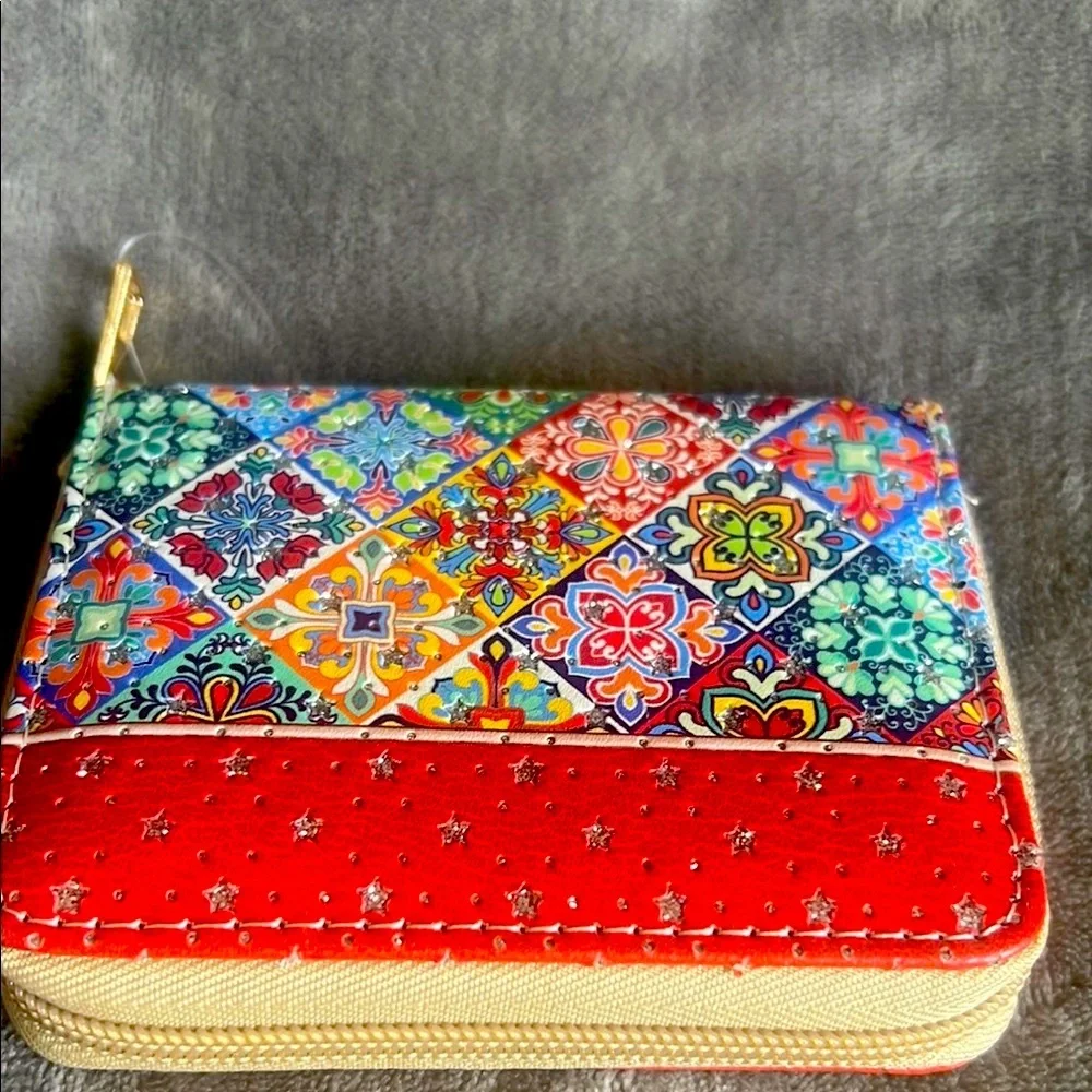 Vibrant Red and Blue‎ Quilted Wallet